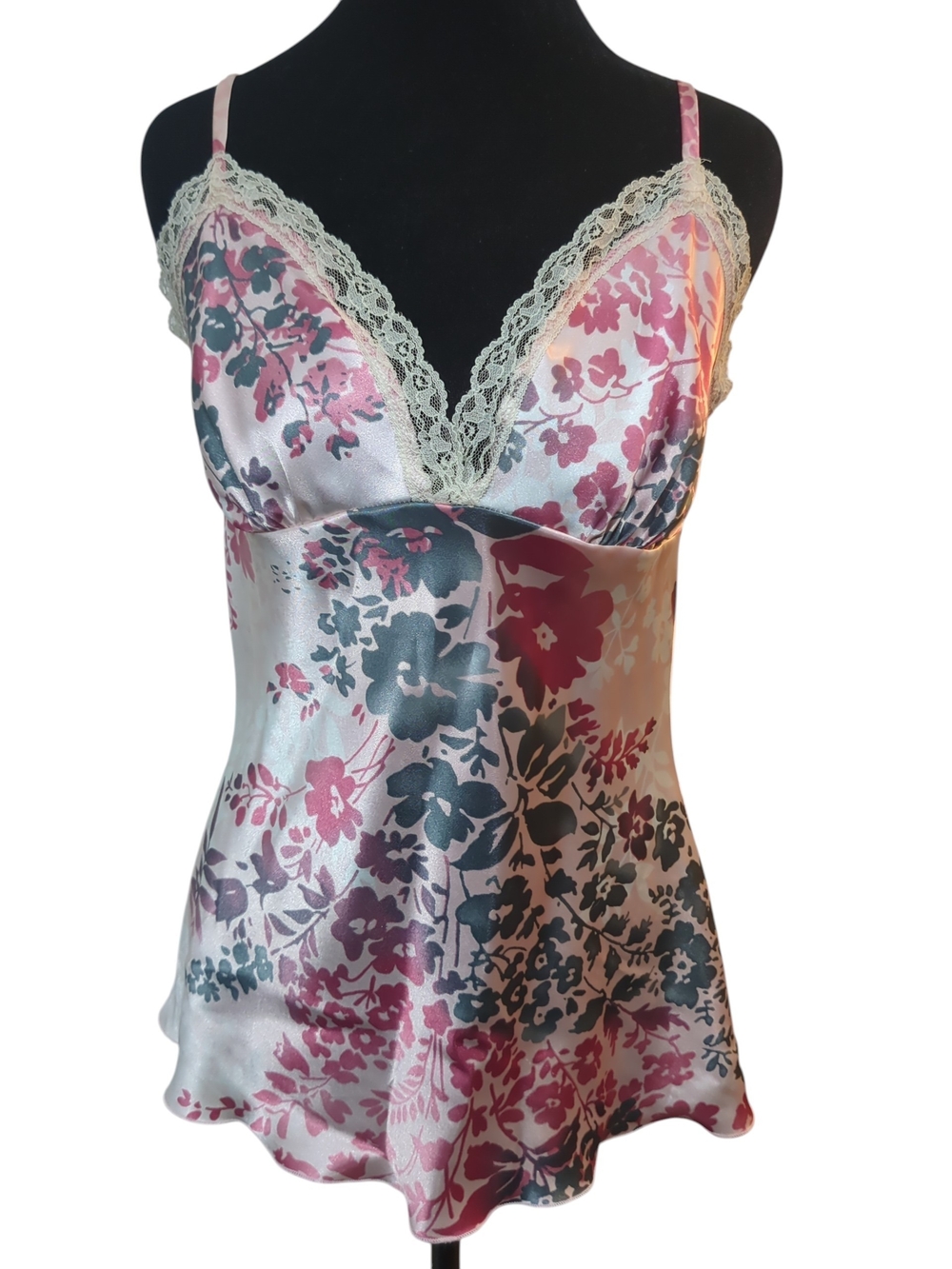 Vintage Y2K A. Byer Satin Floral Lace Cami Top Size Large Coquette Fairycore